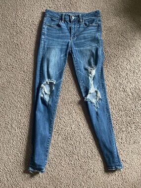 American Eagle Outfitters Blue Distressed Skinny Jeans